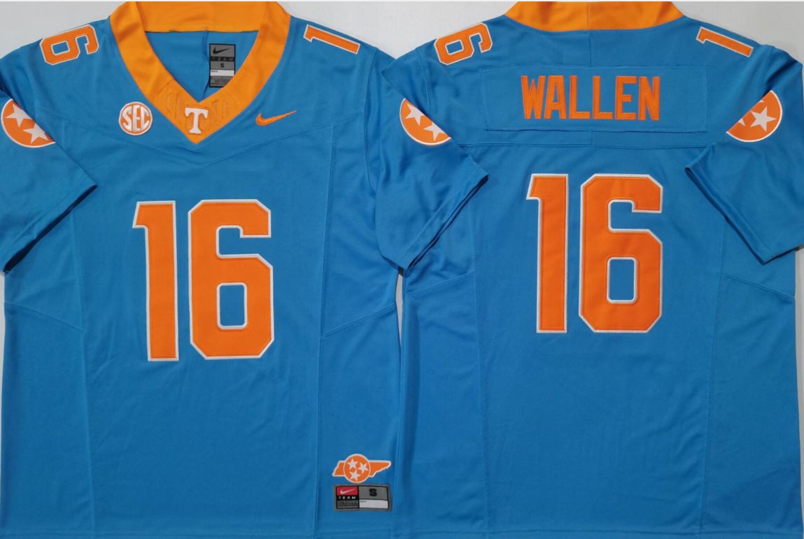 Men Tennessee Volunteers #16 Wallen Light Blue Nike 2025 NCAA Jersey